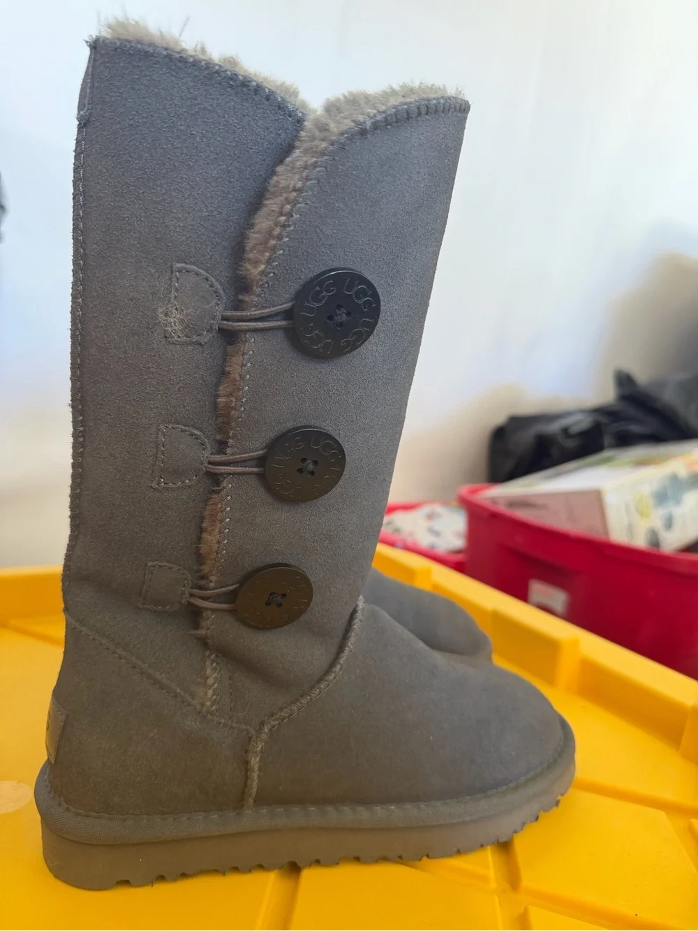 UGG Gray Plush Bailey Button Boots